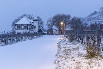 Twilight view in winter, Hoflößnitz winery in Radebeul, Saxony, Germany