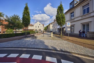 Pedestrian zone, barrier bollard, traffic sign pedestrian zone, street, general development,