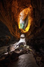 Underground cave formed by lava flow, illuminated lava cave, Cueva de los Verdes, Lanzarote, Canary