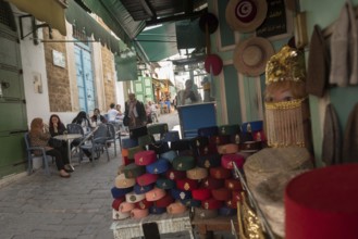 Colourful Tunisian Chechia, traditional soft wool hats popular in the Maghreb region of North