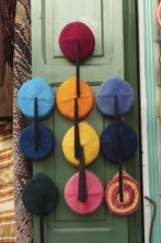 Colourful Tunisian Chechia, traditional soft wool hats popular in the Maghreb region of North