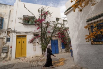 Tunis, Tunisia. 7th May 2024 Traditional blue and yellow doors of typical Tunisian architecture in