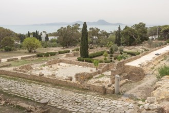 The ancient archaeological ruins of the Phoenician city of Carthage overlooking the Gulf of Tunis