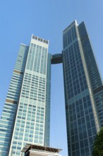 Abu Dhabi, United Arab Emirates. June 23rd 2019 High rise twin towers architecture of the St Regis