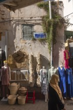 Tunis, Tunisia. 7th May 2024 Goods outside a shop on Rue Sidi Saber, one of the many narrow streets