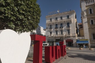 Tunis, Tunisia.4th May 2024 I love Tunisia sign on Avenue Habib Bourguiba, the main street of