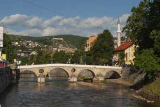 Sarajevo, Bosnia and Herzegovina. July 24th 2019. The Šeher-Cehaja Bridge stone bridge crossing the