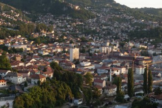 Sarajevo, Bosnia. July 25th 2019 A beautiful evening panoramic view from the park on the mountain