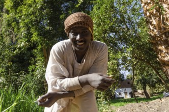 Aswan, Egypt. 10th January 2013 Smiling portrait of a Nubian farmer, Elephantine Island, the River