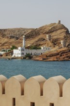 Sur, Oman. 27th May 2014 Seaside Mosque in the fortified port city of Sur on the coast of the Gulf