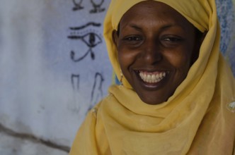 Aswan, Egypt. 11th January 2013 A beautiful smiling Nubian woman at home on the west bank of the
