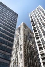 Dynamic high rise glass fronted British architecture, a business district on the south bank of the