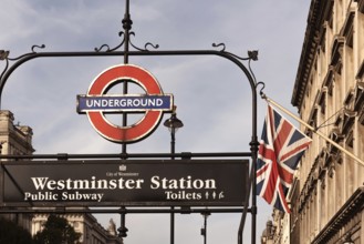 London, United Kingdom. October 10th 2023 Iconic entrance to Westminster underground tube station