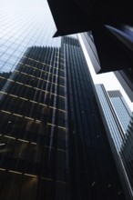 Modern abstract reflections in glass fronted office buildings in the financial district of the