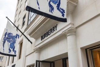 London, United Kingdom. August 2nd 2023 Burberry. Luxury Brand Store Front. Shopping in New Bond