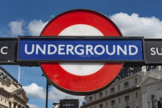 London, United Kingdom. July 9th 2022 Iconic London Underground Tube sign above the entrance to