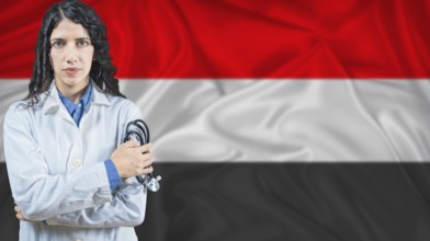 Yemeni national health system, Medical professional on Yemen flag background