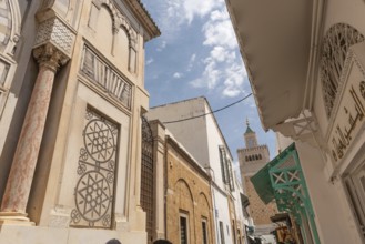 Scenic view of the minaret of Al-Zaytuna Mosque in the Medina, the oldest mosque in the Tunisian