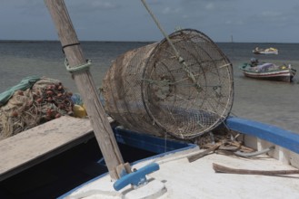 Fishing nets on a boat moored in the Kerkennah Archipeligo in the Gulf of Gabes in the