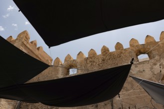 Detail of the ancient city walls of the medieval Medina of Sfax on the Mediterranean coast of