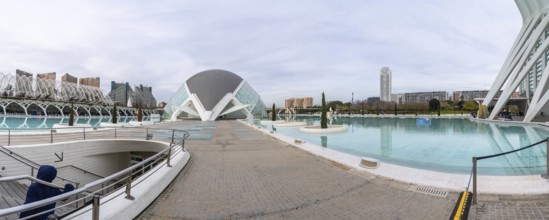 Visiting the panoramic exterior of the city of arts and sciences complex, featuring contemporary