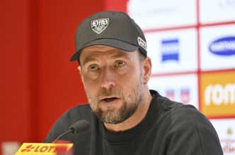 Press conference coach Sebastian Hoeness VfB Stuttgart portrait soccer Bundesliga, Voith-Arena,