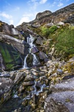Autumn colors over Mountains and Llyn Cwmorthin Lake, Cwmorthin Terrace, North Wales, UK