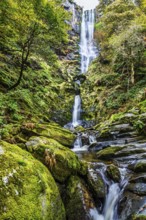 Autumn colors over Pistyll Rhaeadr Waterfall, Berwyn Mountains, Oswestry, Shrewsbury, Wales, UK