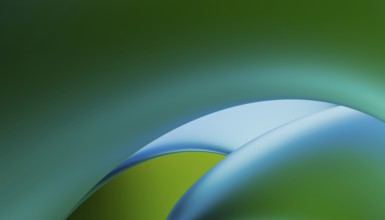 This image features smooth, flowing curves in vibrant shades of green and blue, set against a soft,