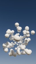 This image features a complex arrangement of surreal, white 3D-rendered abstract shapes resembling