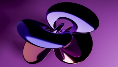 This image showcases a captivating 3D render of intertwining metallic shapes set against a gradient