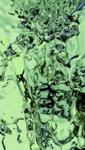 This striking abstract image features a dynamic pattern of liquid 3D elements in green and blue,