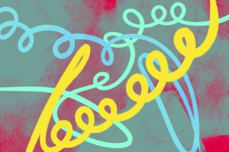 Vibrant abstract background featuring swirling loops in shades of blue and yellow against a