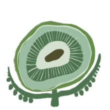 This illustration features a vibrant green flower, showcasing intricate organic patterns and