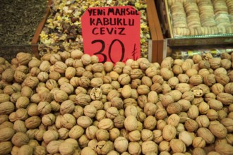 Istanbul, Turkey, September 28th 2018 Walnuts for sale in Istanbul Market Ceviz in Turkish