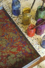 Istanbul, Turkey. May 21st 2017. Workshop demonstrating traditional Turkish Ebru Art, Istanbul,