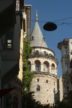 The Galata Tower in the Pera district on the European side of Istanbul, Turkey