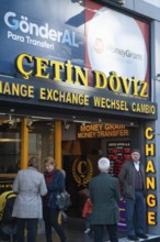 Istanbul, Turkey. November 30th 2019 Money transfer and exchange office along Istiklal street, near