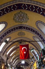 Istanbul, Turkey. 2nd January 2012 A Turkish flag inside the famous Grand Bazaar, Istanbul, Turkey