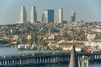 Istanbul, Turkey. April 12th 2016 High rise skyline across the Golden Horn on the European side of