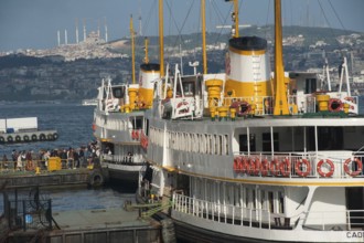 Istanbul, Turkey. April 12th 2016 Turkish ferries at Karakoy port on the European side of Istanbul,