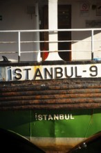 The stern of a Turkish Ferry moored at the port of Karakoy, Istanbul, Turkey