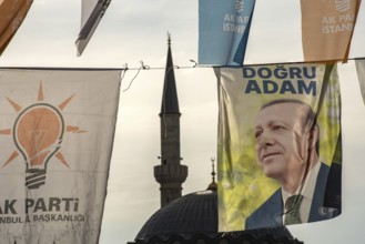 Istanbul, Turkey. May 4th 2023 Election banners for the ruling AK Parti, Justice and Development
