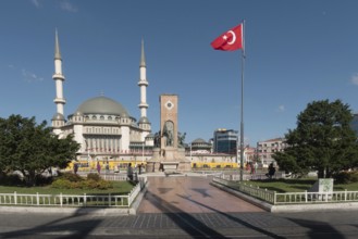 Istanbul, Turkey. July 18th 2023 Turkish Republic Monument or Ataturk Statue and the recently built