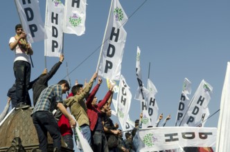 Istanbul, Turkey. April 12th 2015 Kurdish supporters of the HDP party at a political rally in