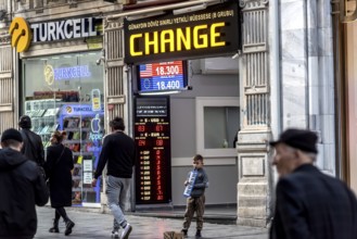 Istanbul, Turkey. November 9th 2022 A Turkish currency exchange office in Istiklal Street during an