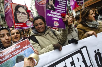 Istanbul, Turkey. 14th February 2015 Turkish women protest march in Istiklal Street Istanbul after