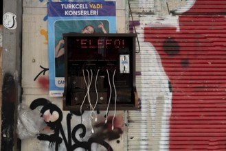 Istanbul, Turkey. October 5th 2021 A coin operated mobile phone charging station in the city centre