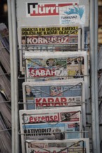 Istanbul, Turkey. November 28th 2020 Turkish newspapers for sale at a vendors stall in Istanbul