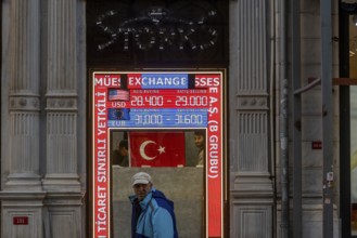 Istanbul, Turkey. November 21st 2023 A Turkish currency exchange office displaying the exchange